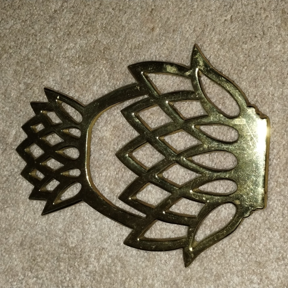 Virginia Metalcrafters Brass Pineapple Trivet, Vintage Hot Plate